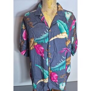 Vintage Hobie Hawaiian Shirt XL Floral Made In USA Short Sleeve Rayon